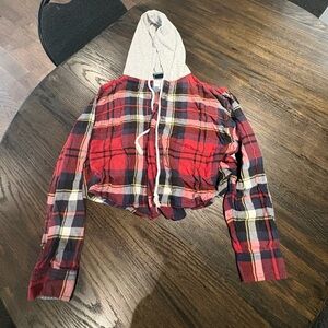 American Eagle Outfitters Gray and Red Plaid Hoodie
